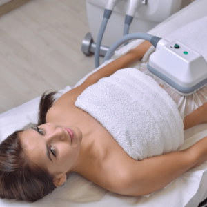 Femme en séance de cryolipolyse soins esthétiques Paris médecin esthétique Paris Docteur Dominique Bellecour